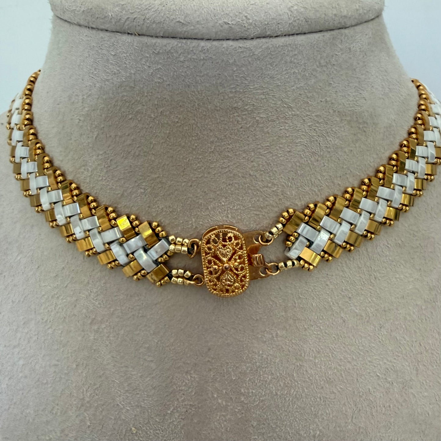 Gilded Herringbone - Alabaster Gold
