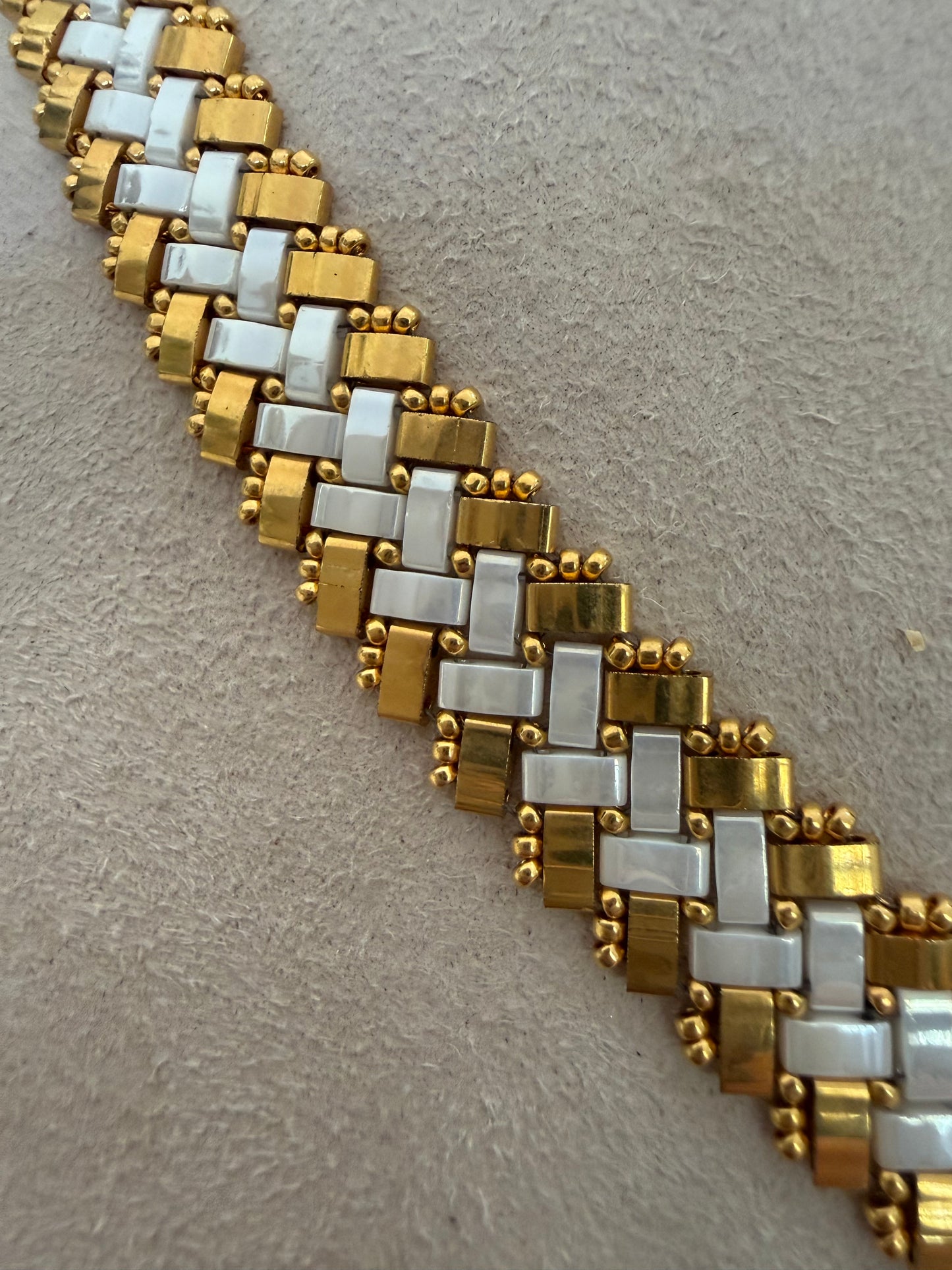 Gilded Herringbone - Alabaster Gold