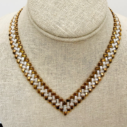 Gilded Herringbone - Alabaster Gold